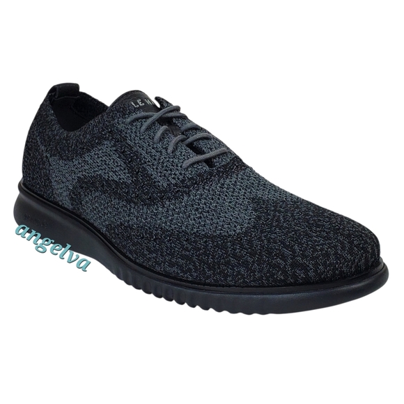New Cole Haan 2 zerogrand stitchlite oxfords sneakers black knit stretch comfort